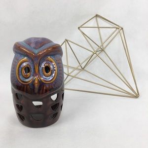 Purple Blue & Brown Glazed Owl Candle Holder